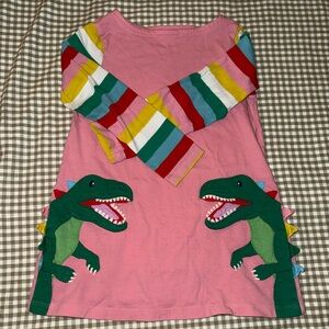 Mini Boden Dinosaur Dress with Striped Sleeves